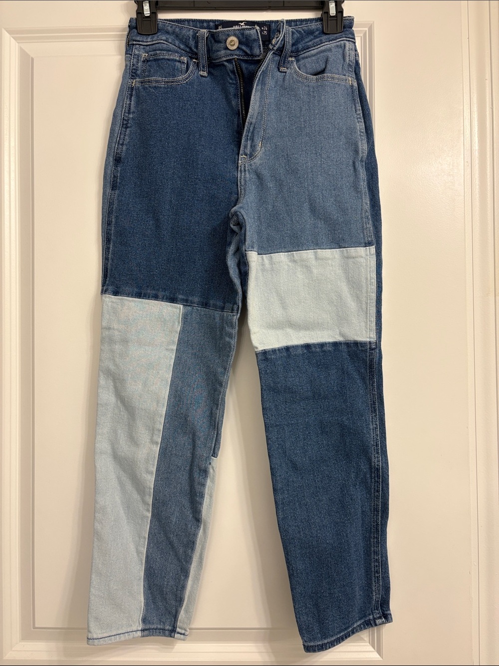 Hollister Women's Patchwork Straight Jeans - Multi Blue Denim